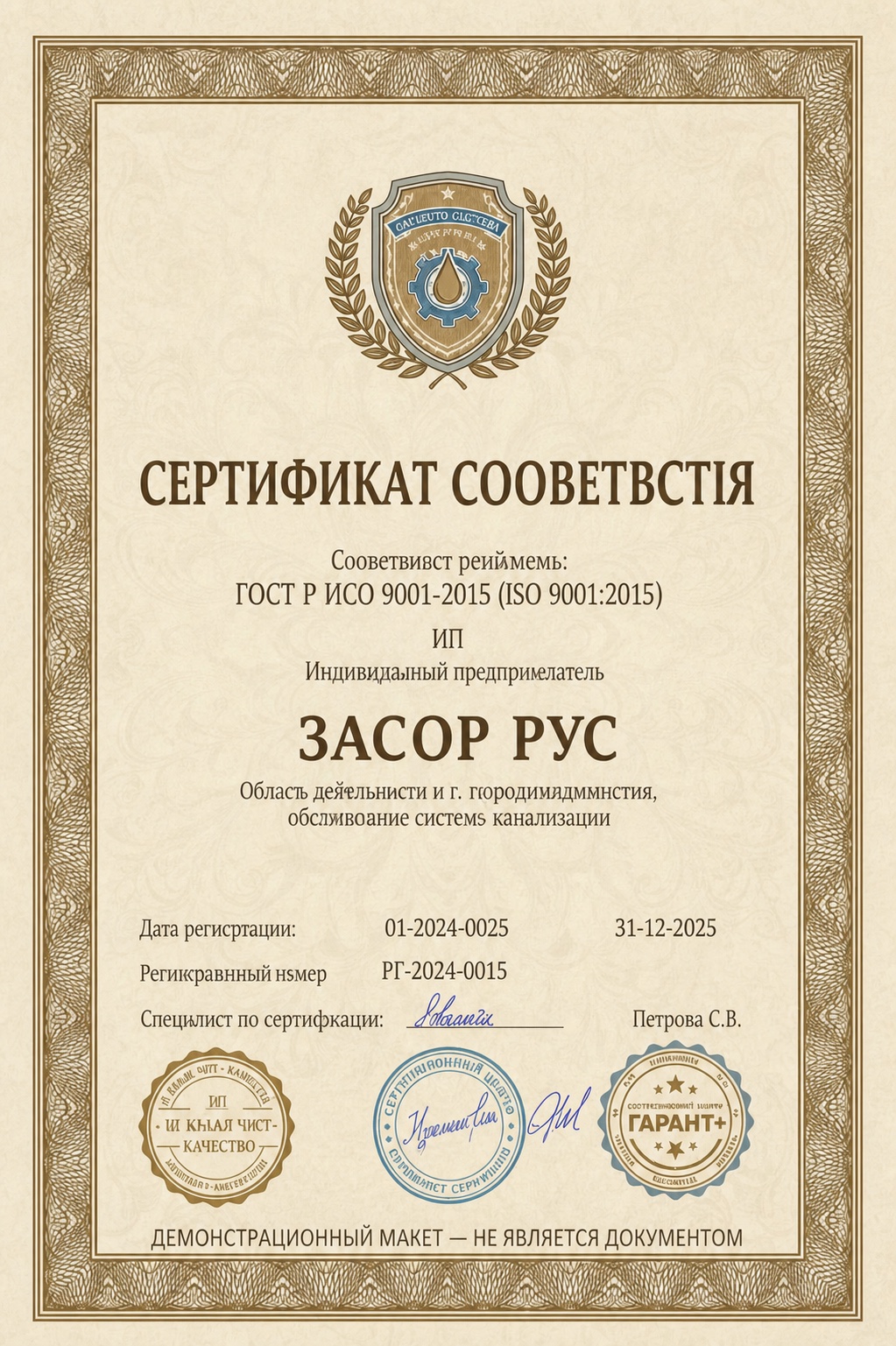 Макет сертификата соответствия